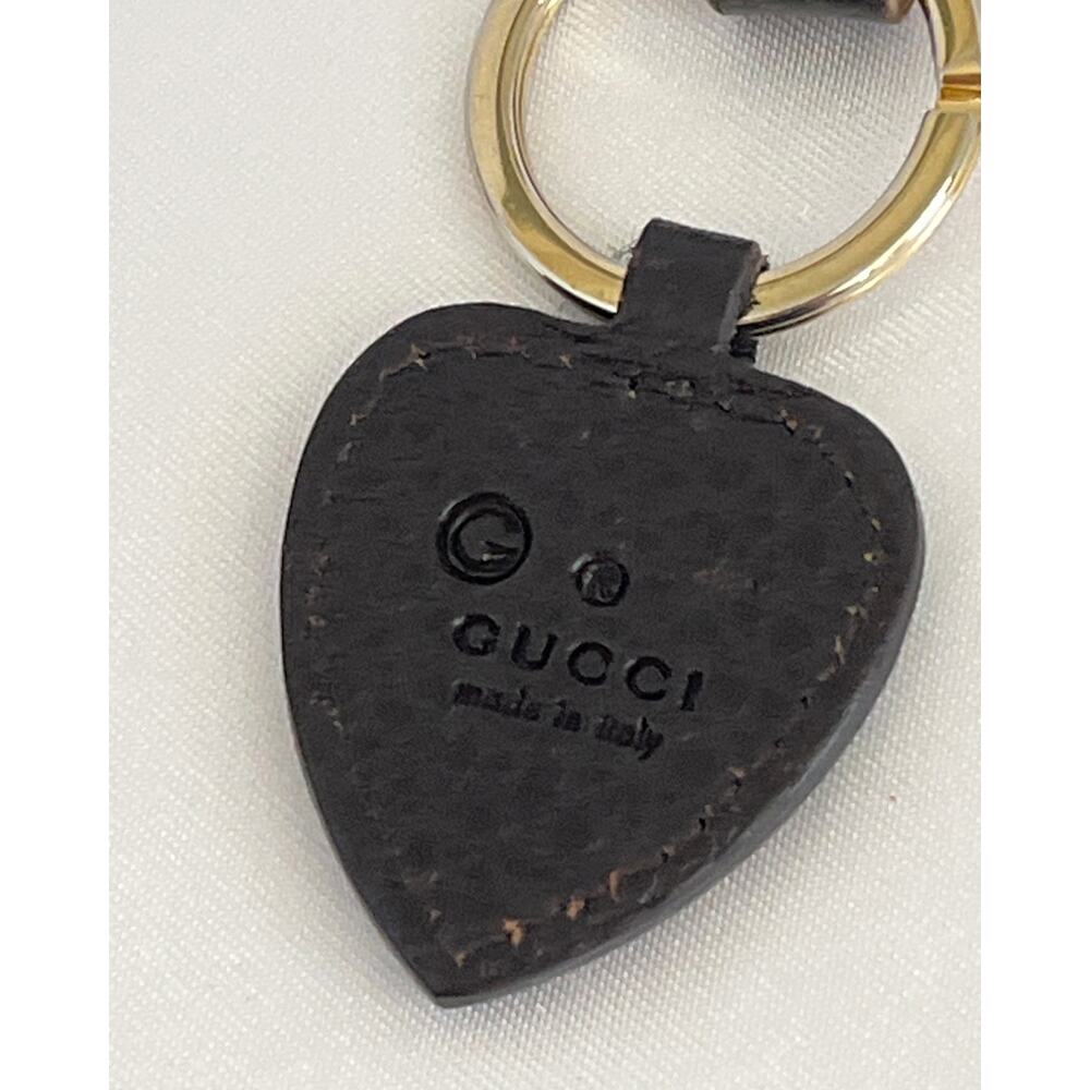 GUCCI Crest Emblem Key Chain Key Ring Brown Heart Shape Leather Rectangle - Picture 5 of 9